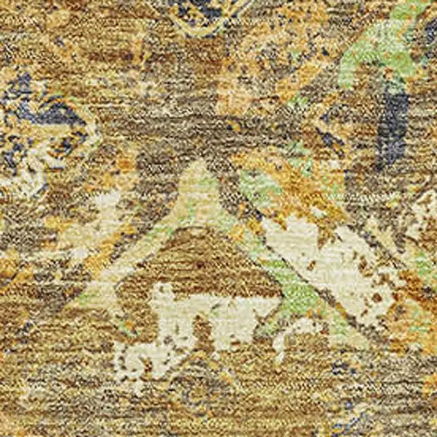 Gold Blue And Gray Diamond Washable Area Rug With UV Protection Photo 3