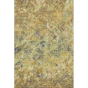 Photo of Gold Blue And Gray Diamond Washable Area Rug With UV Protection