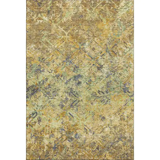 Gold Blue And Gray Diamond Washable Area Rug With UV Protection Photo 1