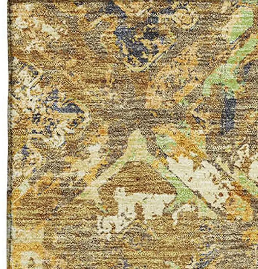 Gold Blue And Gray Diamond Washable Area Rug With UV Protection Photo 4