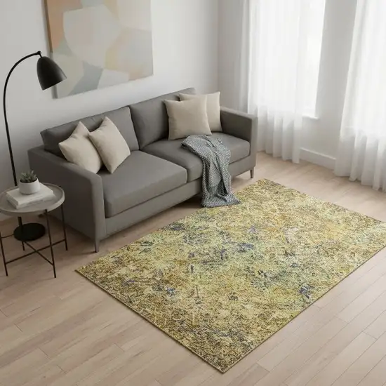 Gold Blue And Gray Diamond Washable Area Rug With UV Protection Photo 2