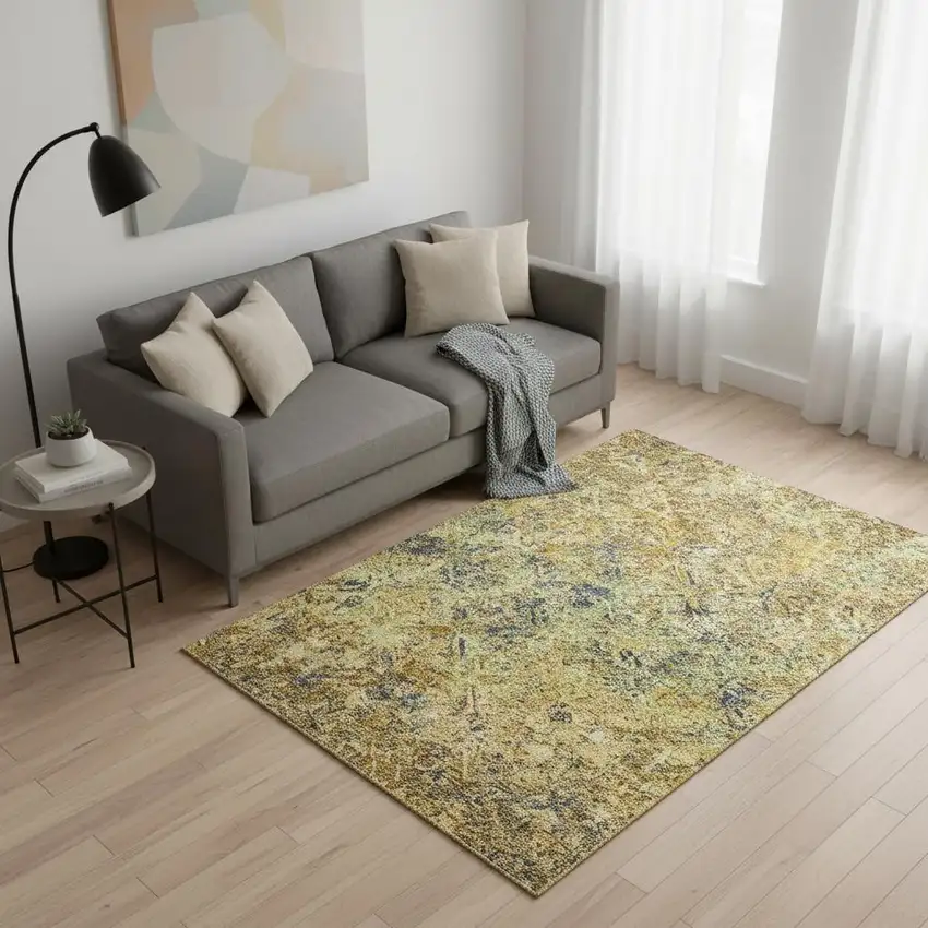 Gold Blue And Gray Diamond Washable Area Rug With UV Protection Photo 2