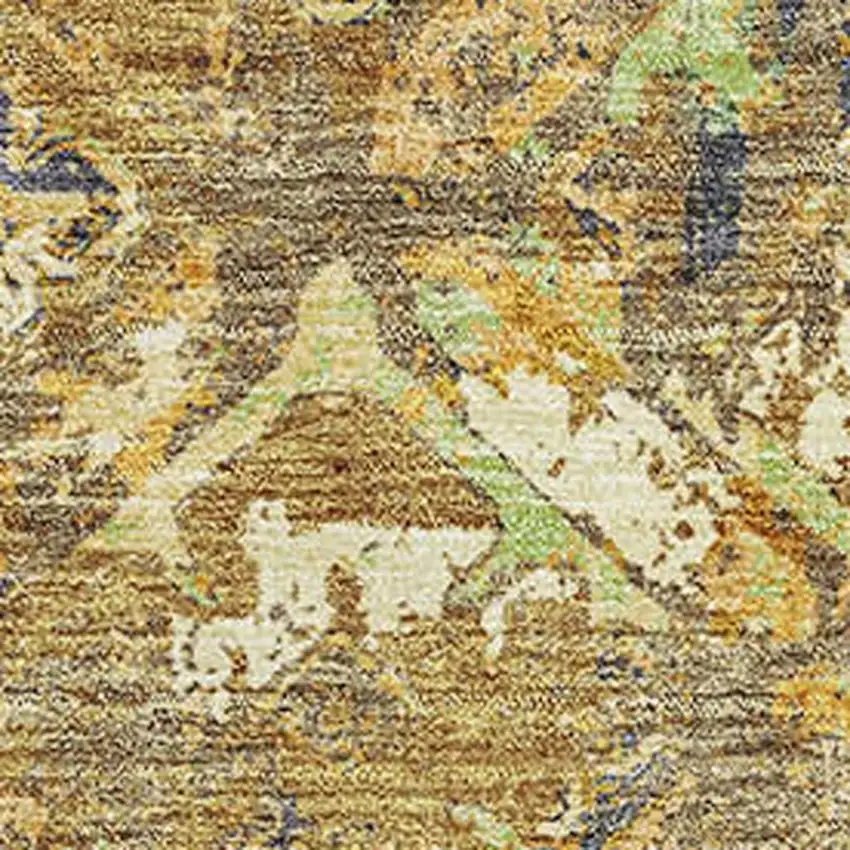 Gold Blue And Gray Diamond Washable Area Rug With UV Protection Photo 3