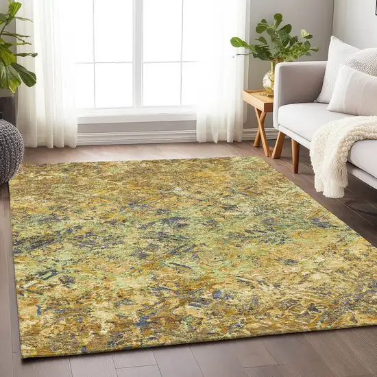 Gold Blue And Gray Diamond Washable Area Rug With UV Protection Photo 5