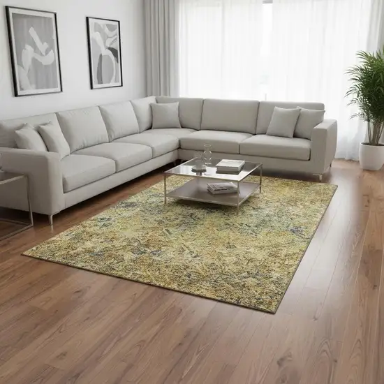 Gold Blue And Gray Diamond Washable Area Rug With UV Protection Photo 2