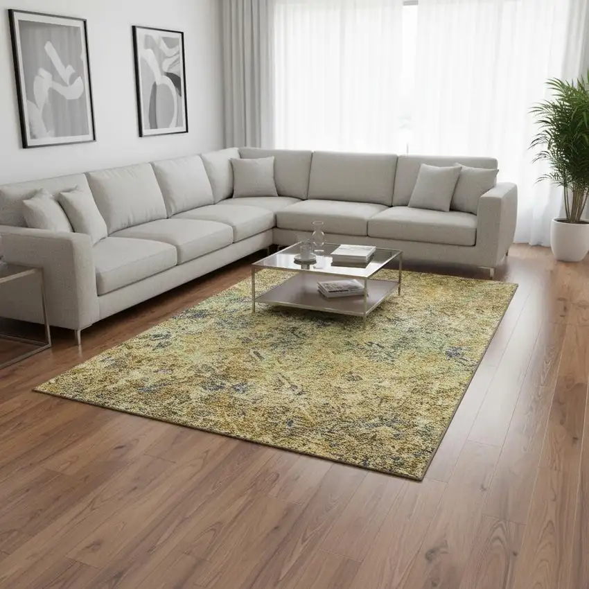 Gold Blue And Gray Diamond Washable Area Rug With UV Protection Photo 2