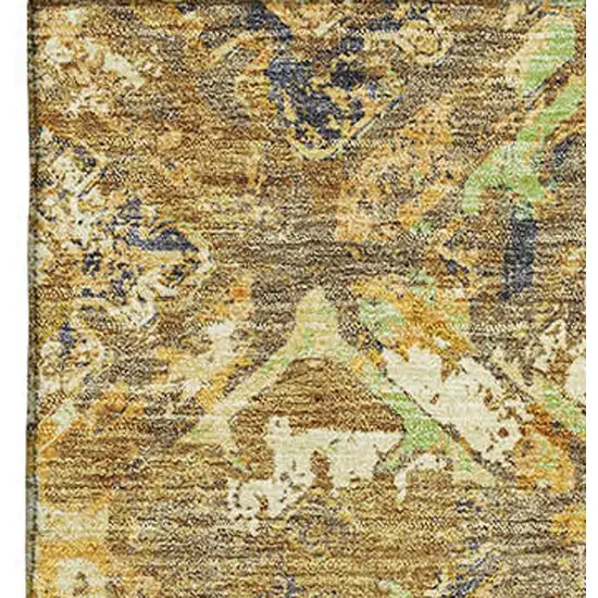 Gold Blue And Gray Diamond Washable Area Rug With UV Protection Photo 3