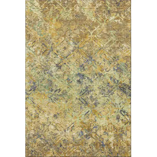 Gold Blue And Gray Diamond Washable Area Rug With UV Protection Photo 4