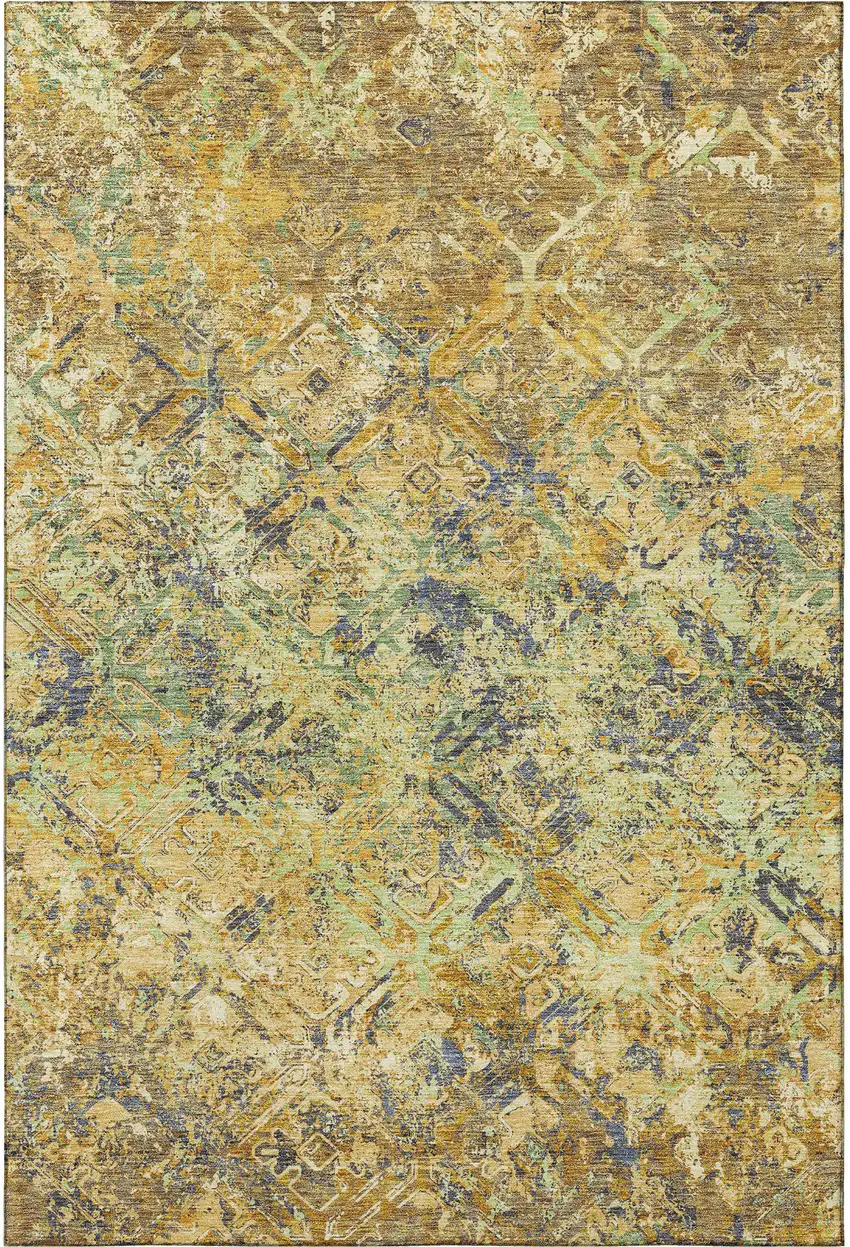 Gold Blue And Gray Diamond Washable Area Rug With UV Protection Photo 4