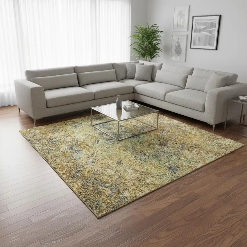 Gold Blue And Gray Diamond Washable Area Rug With UV Protection Photo 2