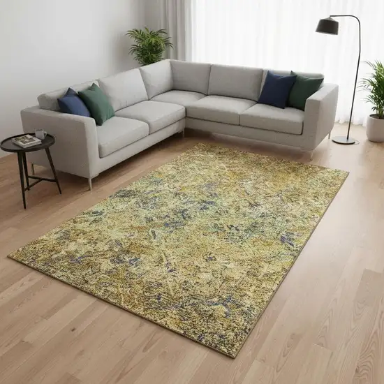 Gold Blue And Gray Diamond Washable Area Rug With UV Protection Photo 2