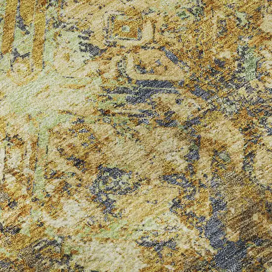 Gold Blue And Gray Diamond Washable Area Rug With UV Protection Photo 9