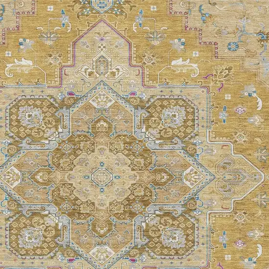 Gold Blue And Gray Oriental Washable Area Rug With UV Protection Photo 2