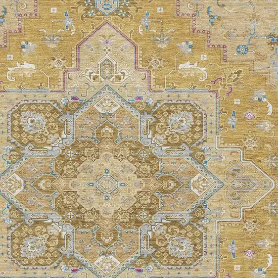 Gold Blue And Gray Oriental Washable Area Rug With UV Protection Photo 2