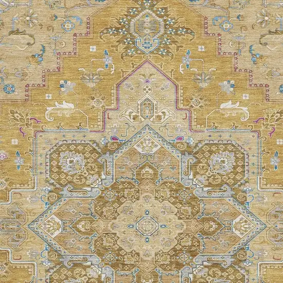 Gold Blue And Gray Oriental Washable Area Rug With UV Protection Photo 2