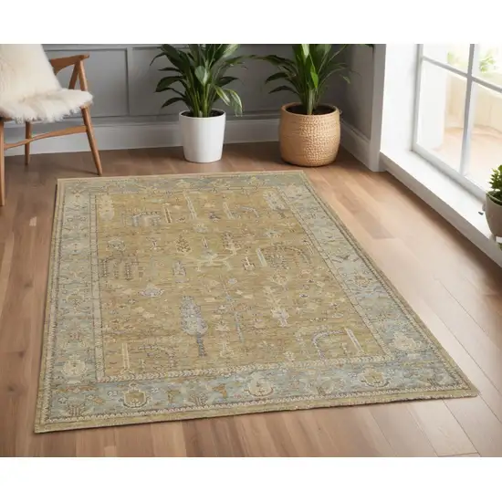 Blue and Gray Wool Floral Hand Knotted Area Rug With Fringe Photo 1