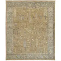 Photo of Gold Blue And Gray Wool Floral Hand Knotted Stain Resistant Area Rug With Fringe