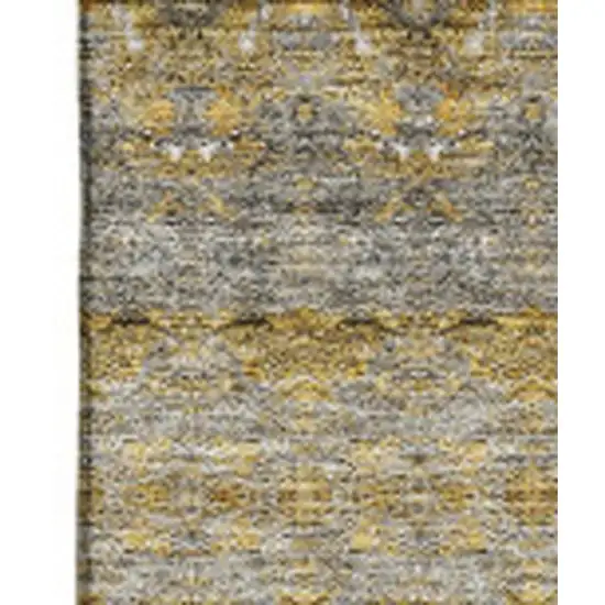 Gold Blue And Ivory Floral Medallion Washable Area Rug With UV Protection Photo 3