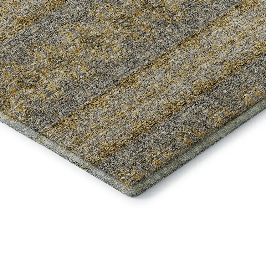 Gold Blue And Ivory Floral Medallion Washable Area Rug With UV Protection Photo 8