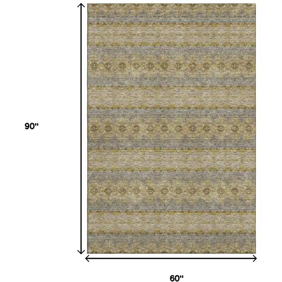 Gold Blue And Ivory Floral Medallion Washable Area Rug With UV Protection Photo 8