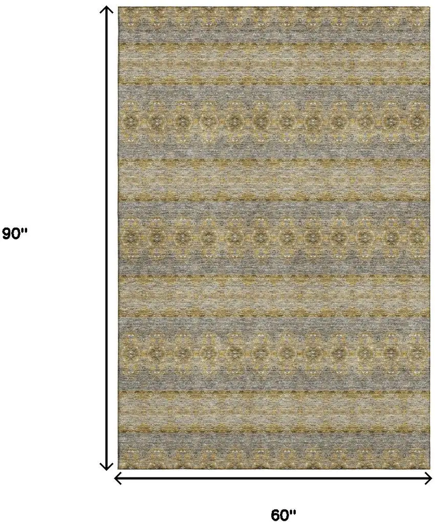 Gold Blue And Ivory Floral Medallion Washable Area Rug With UV Protection Photo 8