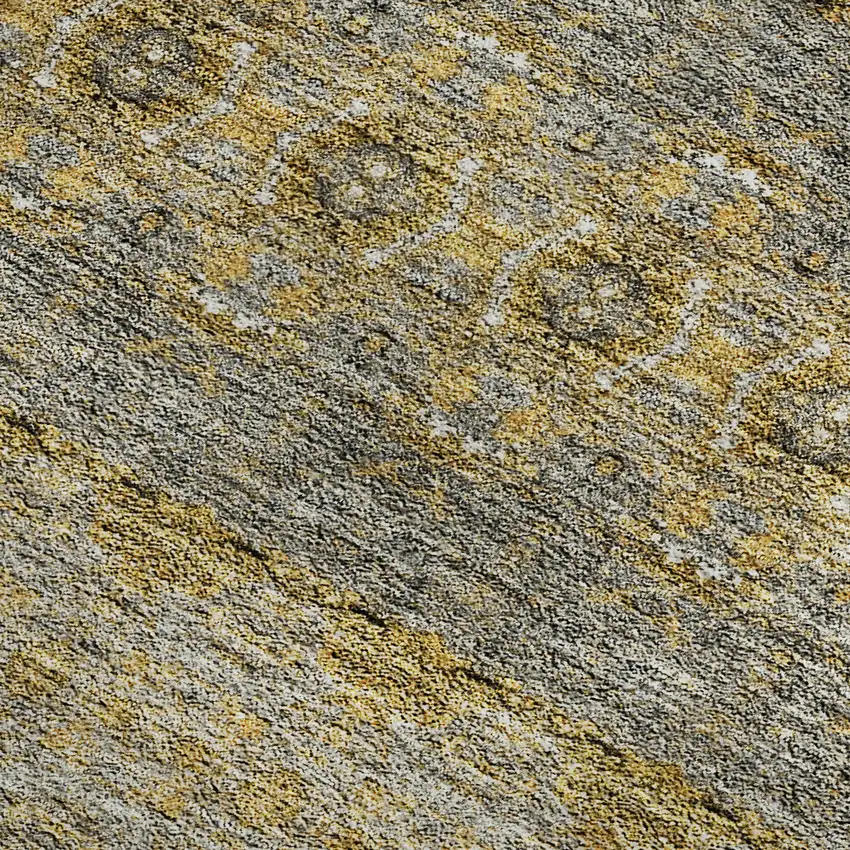 Gold Blue And Ivory Floral Medallion Washable Area Rug With UV Protection Photo 4