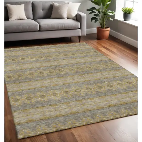 Gold Blue And Ivory Floral Medallion Washable Area Rug With UV Protection Photo 2