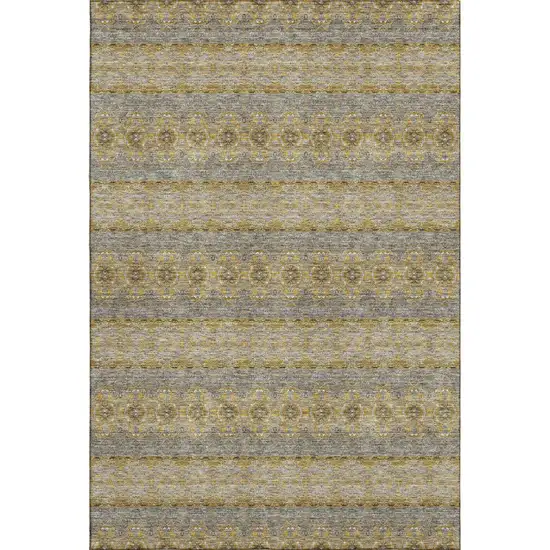 Gold Blue And Ivory Floral Medallion Washable Area Rug With UV Protection Photo 1
