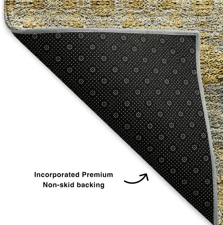 Gold Blue And Ivory Floral Medallion Washable Area Rug With UV Protection Photo 8