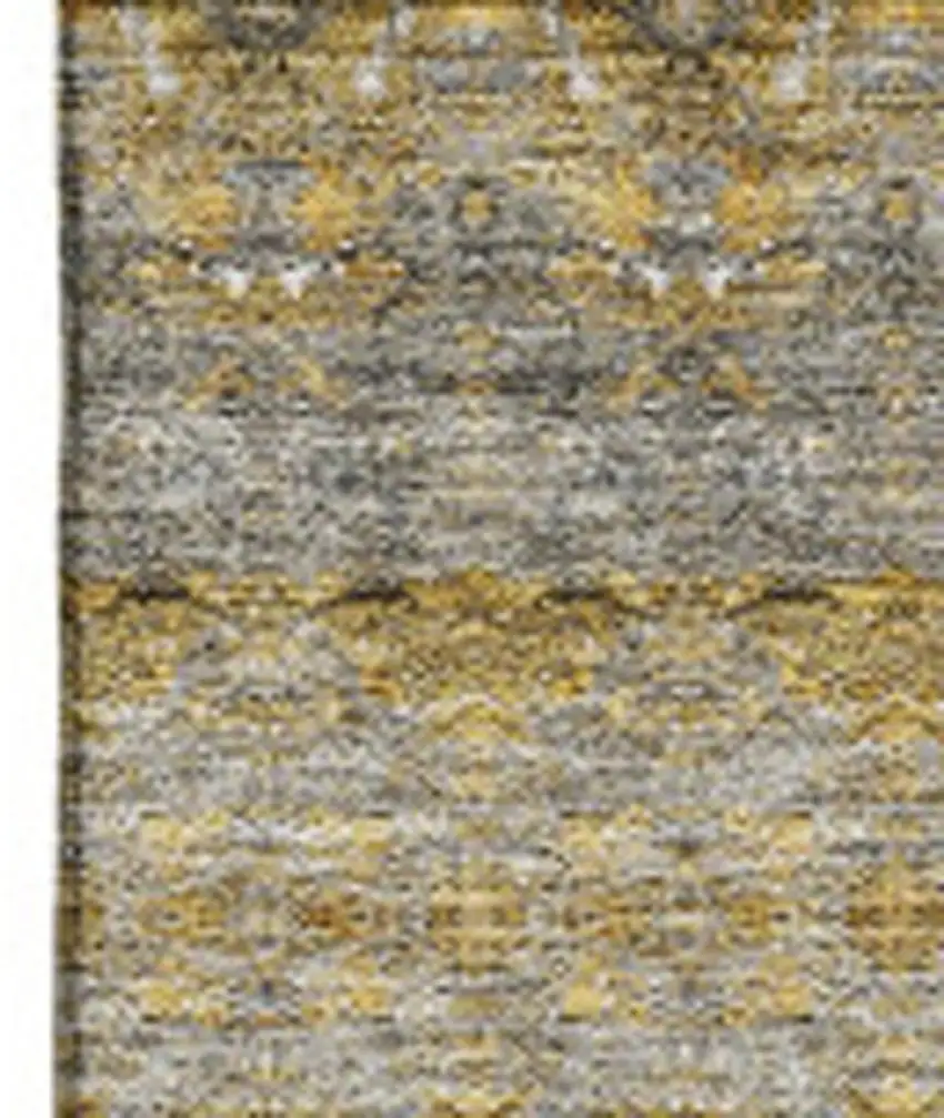 Gold Blue And Ivory Floral Medallion Washable Area Rug With UV Protection Photo 4