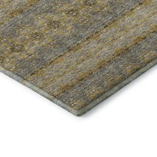 Gold Blue And Ivory Floral Medallion Washable Area Rug With UV Protection Photo 8