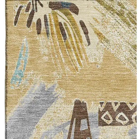 Gold Blue And Ivory Geometric Washable Area Rug With UV Protection Photo 3