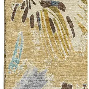 Photo of Gold Blue And Ivory Geometric Washable Area Rug With UV Protection