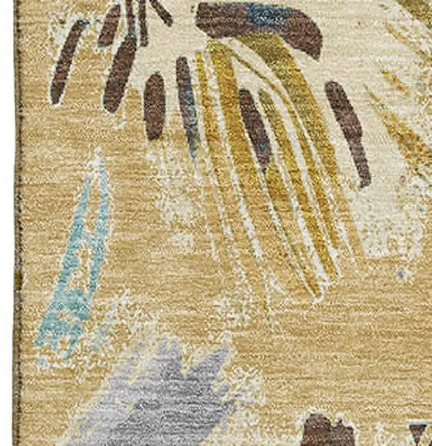 Gold Blue And Ivory Geometric Washable Area Rug With UV Protection Photo 2