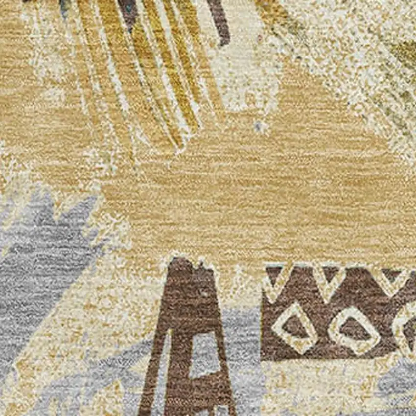 Gold Blue And Ivory Geometric Washable Area Rug With UV Protection Photo 3