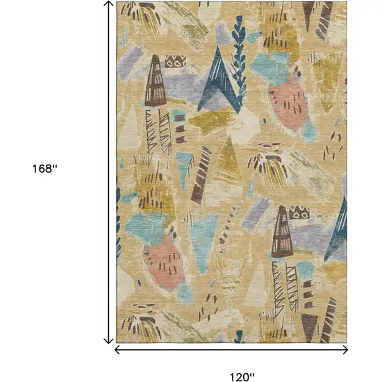 Gold Blue And Ivory Geometric Washable Area Rug With UV Protection Photo 9