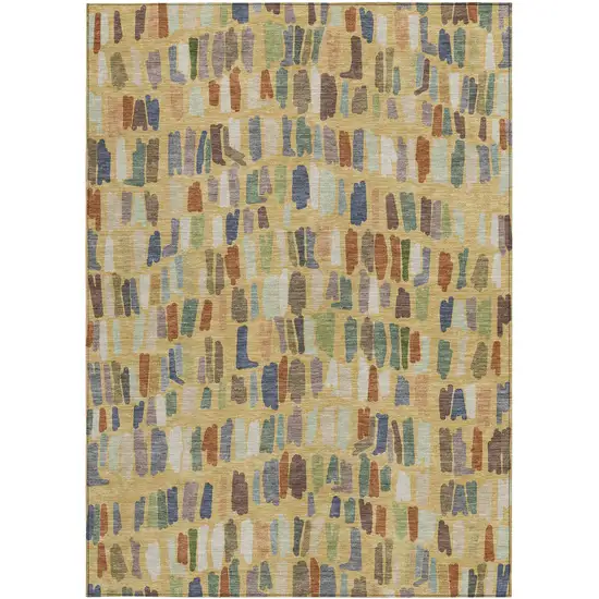 Gold Blue And Ivory Striped Washable Indoor Outdoor Area Rug Photo 3