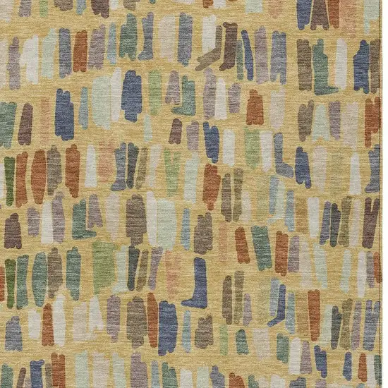 Gold Blue And Ivory Striped Washable Indoor Outdoor Area Rug Photo 2