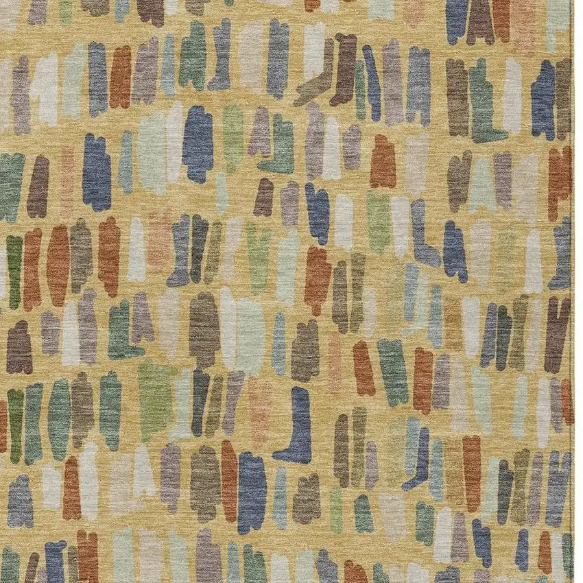 Gold Blue And Ivory Striped Washable Indoor Outdoor Area Rug Photo 2