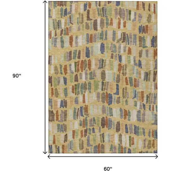 Gold Blue And Ivory Striped Washable Indoor Outdoor Area Rug Photo 7