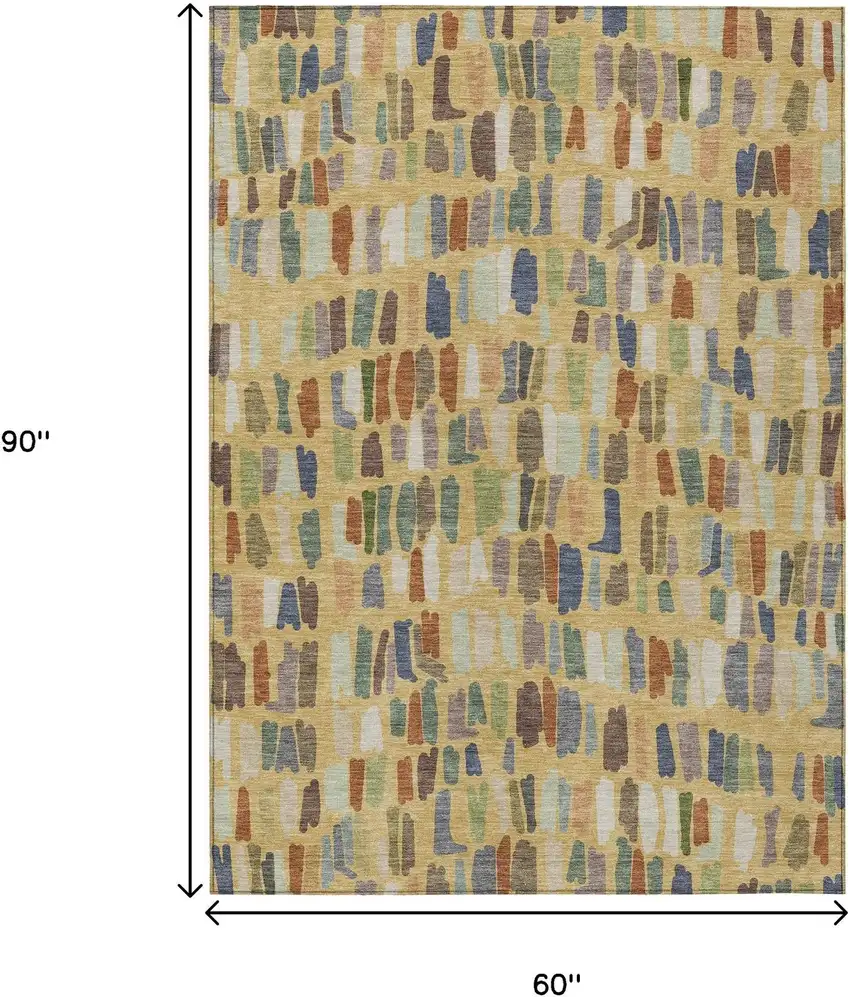 Gold Blue And Ivory Striped Washable Indoor Outdoor Area Rug Photo 7