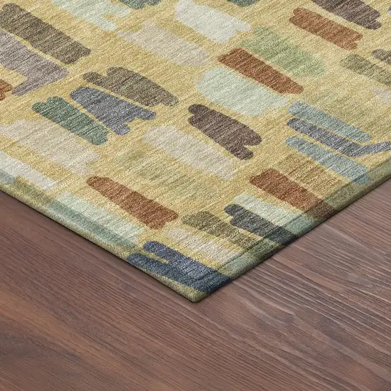 Gold Blue And Ivory Striped Washable Indoor Outdoor Area Rug Photo 5