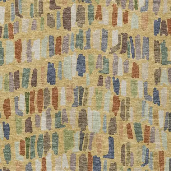 Gold Blue And Ivory Striped Washable Indoor Outdoor Area Rug Photo 2