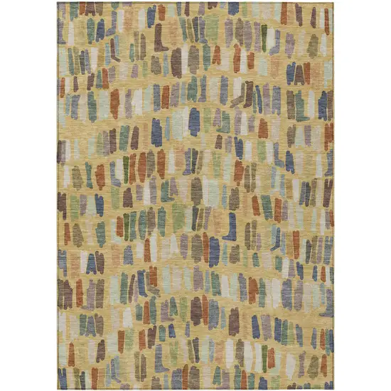 Gold Blue And Ivory Striped Washable Indoor Outdoor Area Rug Photo 1
