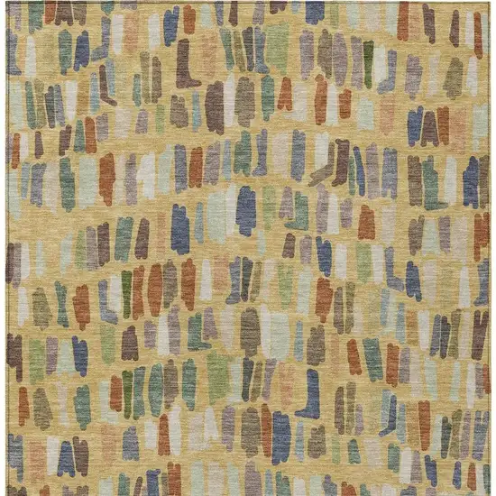 Gold Blue And Ivory Striped Washable Indoor Outdoor Area Rug Photo 2