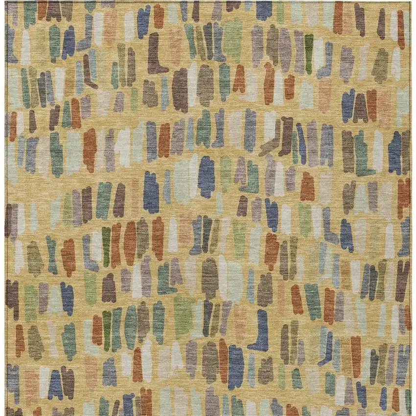 Gold Blue And Ivory Striped Washable Indoor Outdoor Area Rug Photo 2