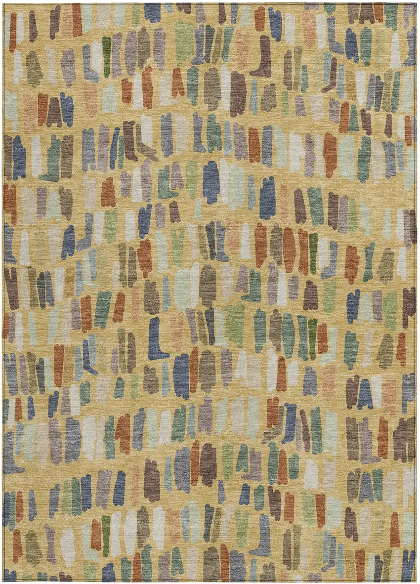 Gold Blue And Ivory Striped Washable Indoor Outdoor Area Rug Photo 3