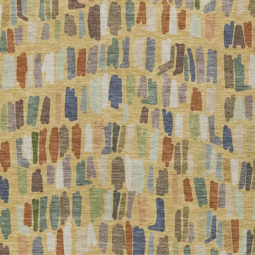 Gold Blue And Ivory Striped Washable Indoor Outdoor Area Rug Photo 2