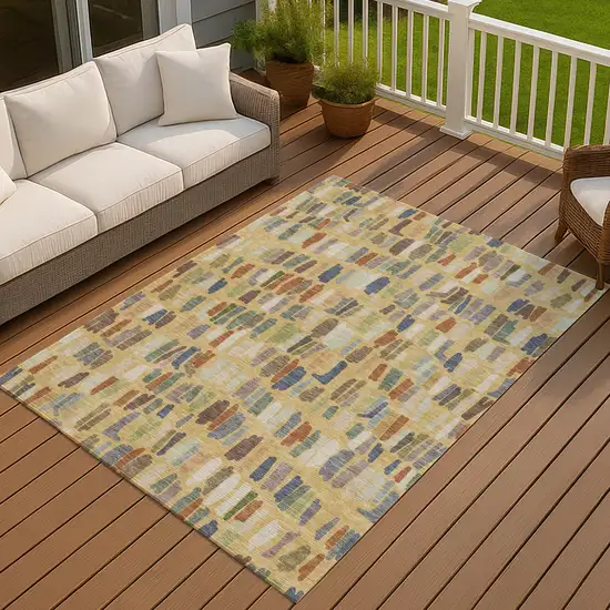 Gold Blue And Ivory Striped Washable Indoor Outdoor Area Rug Photo 4