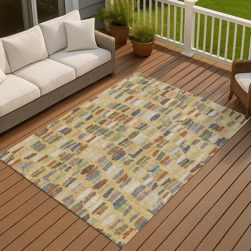 Gold Blue And Ivory Striped Washable Indoor Outdoor Area Rug Photo 4